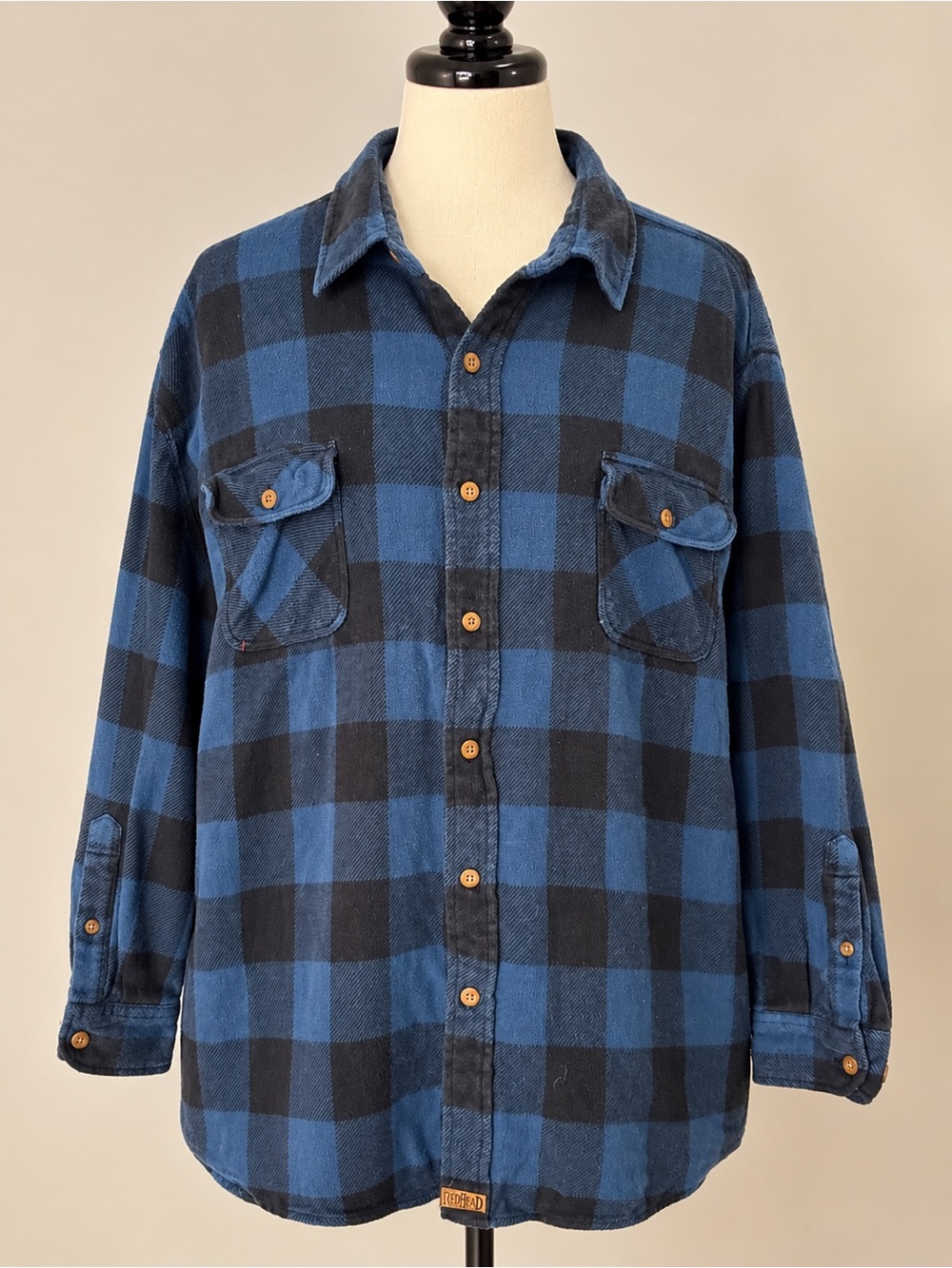 Men’s 3XL Blue Black Buffalo Plaid Flannel Shirt RedHead 100% Cotton
